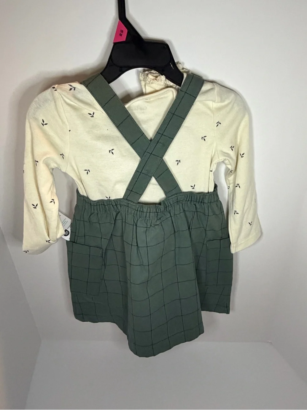 Carter's Green Windowpane Pinafore Dress with Cream Top